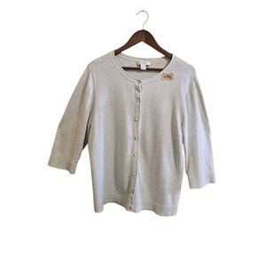 CJ Banks 1X Cream Button Front Sweater Cardigan Soft Silver Buttons Lightweight